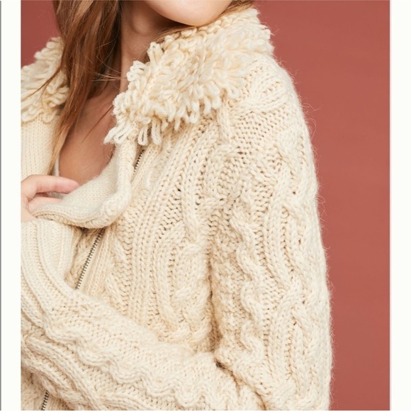 Anthropologie Moth Cozy Cream Cable Knit Sweater - Picture 3 of 15